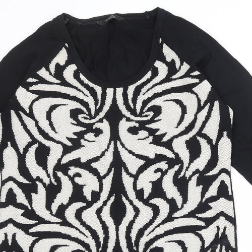 Julien Macdonald Womens Black Geometric Viscose Jumper Dress Size 18 Round Neck Pullover
