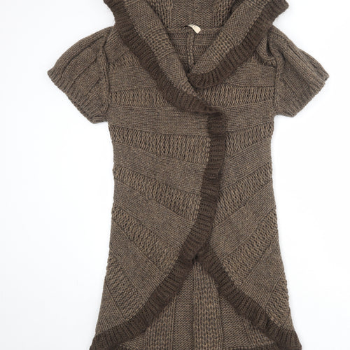 Oui Womens Brown Collared Acrylic Cardigan Jumper Size 12