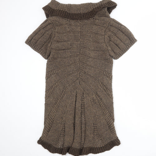 Oui Womens Brown Collared Acrylic Cardigan Jumper Size 12