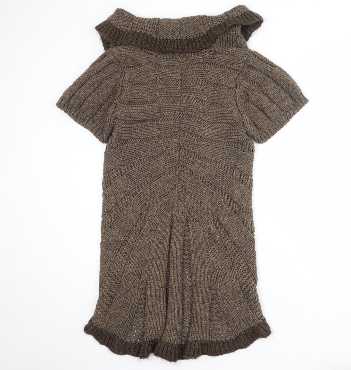 Oui Womens Brown Collared Acrylic Cardigan Jumper Size 12