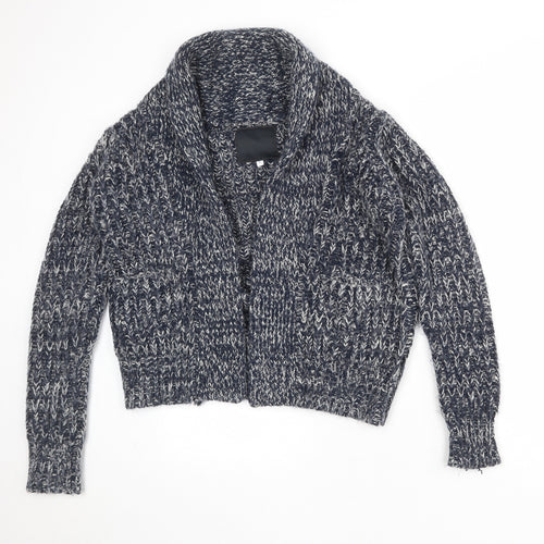 New Look Womens Blue Collared Acrylic Cardigan Jumper Size 10