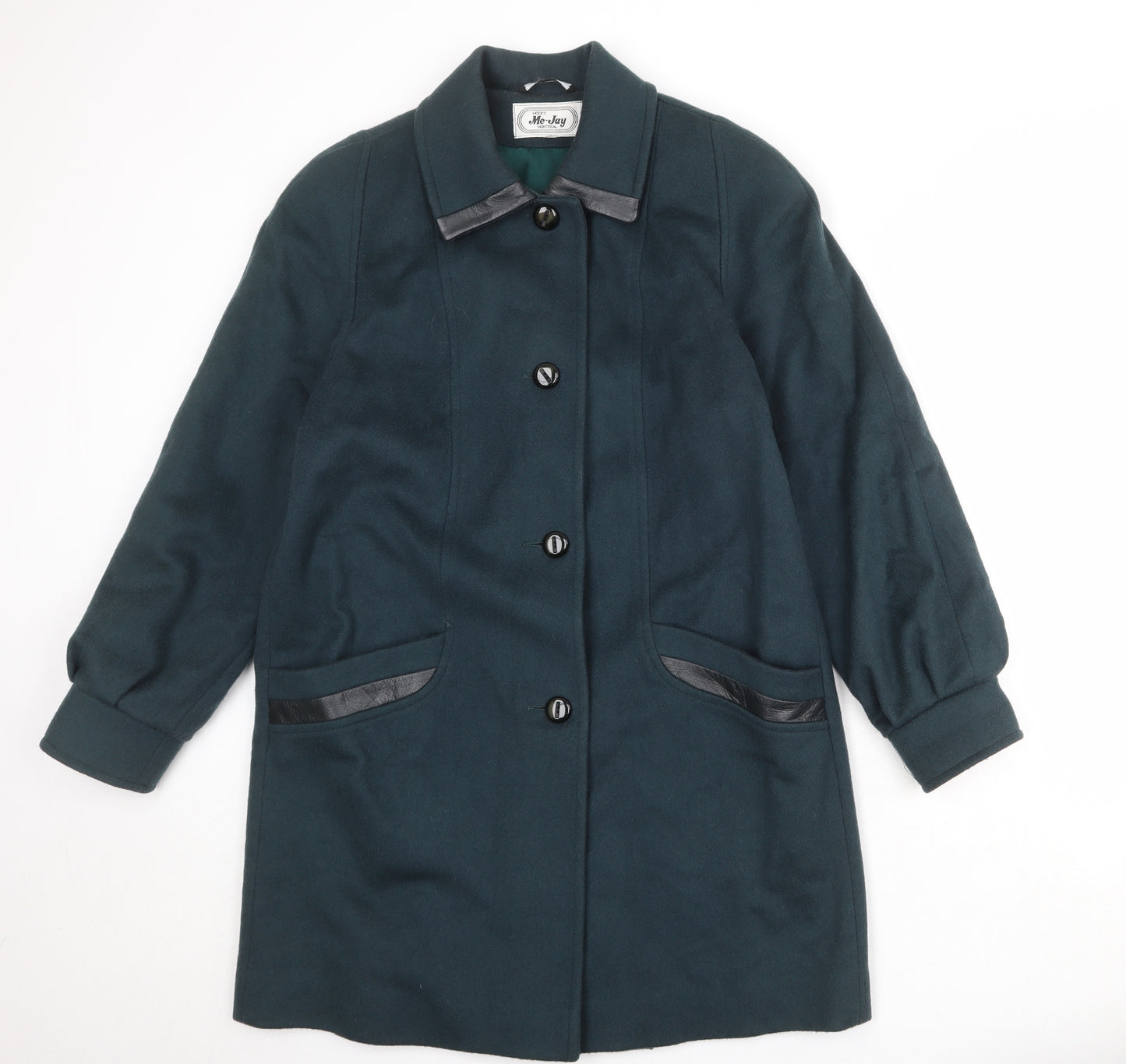 Me-Jay Womens Green Overcoat Coat Size M Button