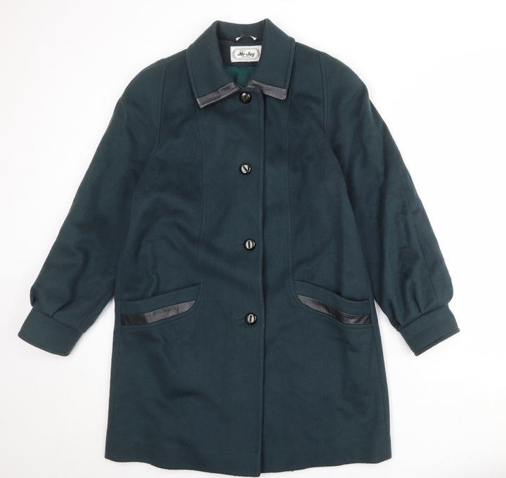 Me-Jay Womens Green Overcoat Coat Size M Button