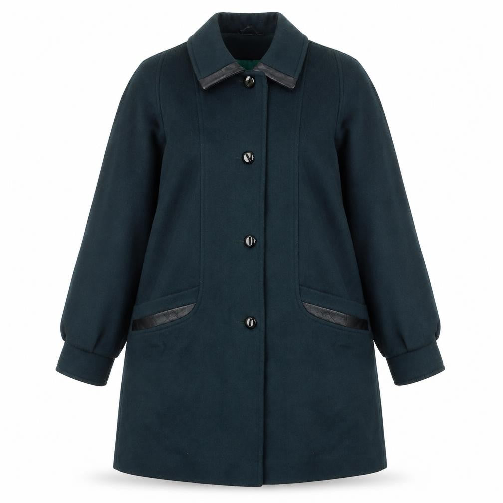 Front view of Me-Jay women’s green overcoat coat, size M, button