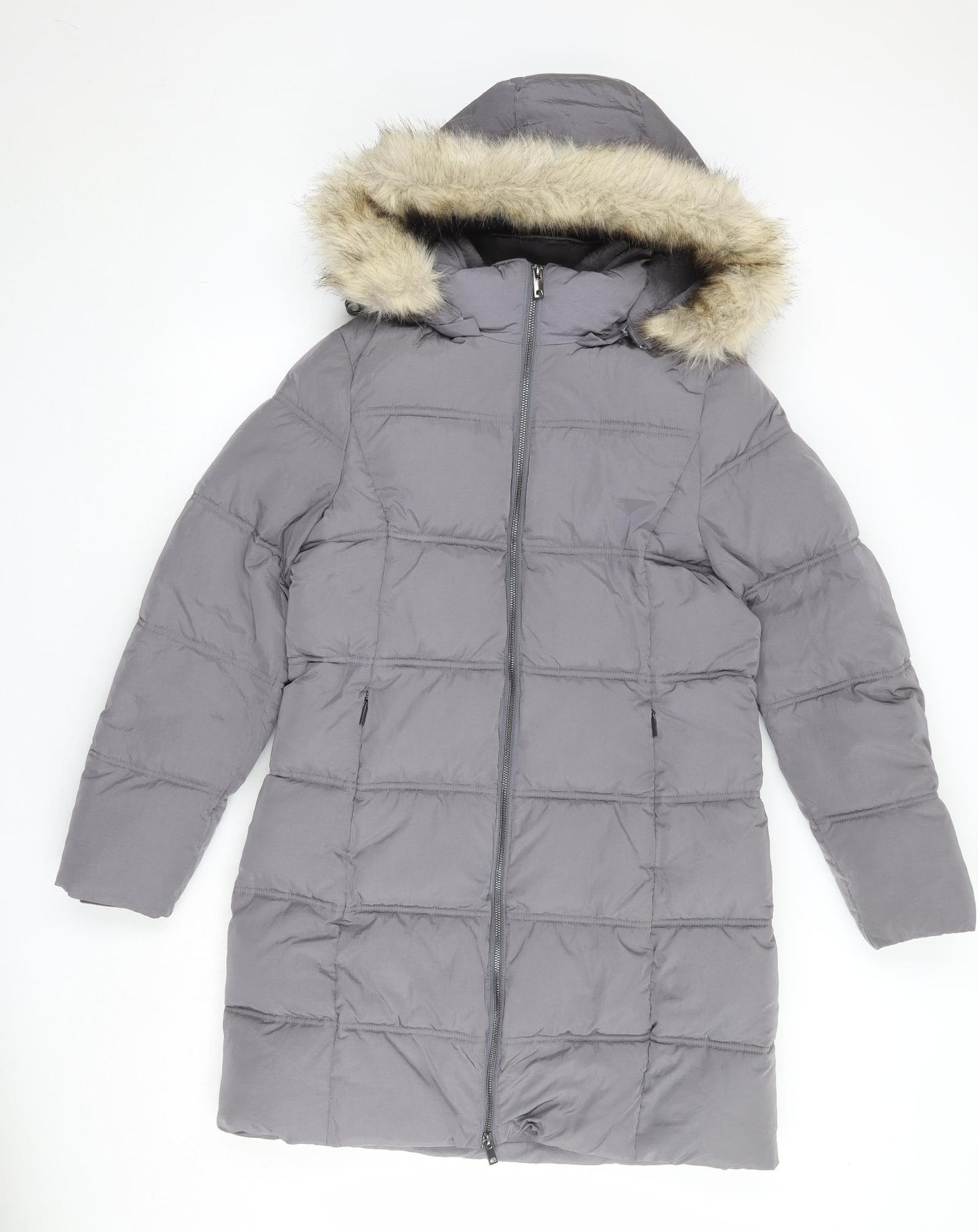 Marks and Spencer Womens Grey Quilted Coat Size 12 Zip