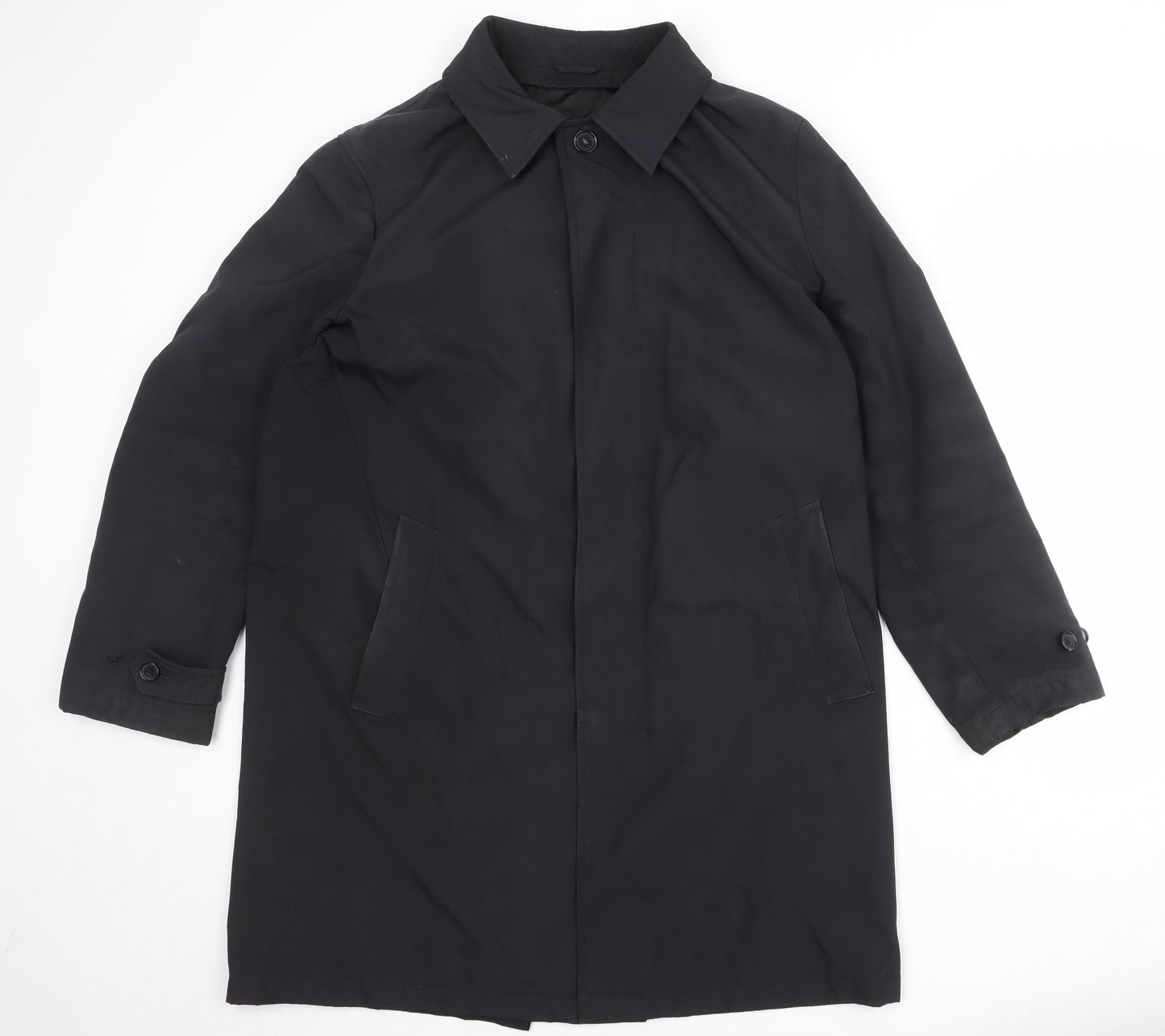 Marks and Spencer Mens Black Overcoat Coat Size L Button