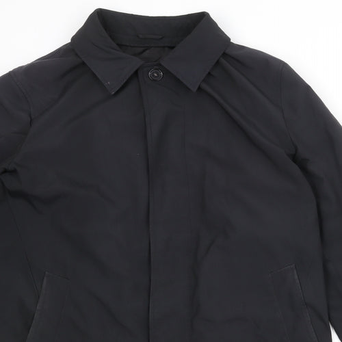 Marks and Spencer Mens Black Overcoat Coat Size L Button