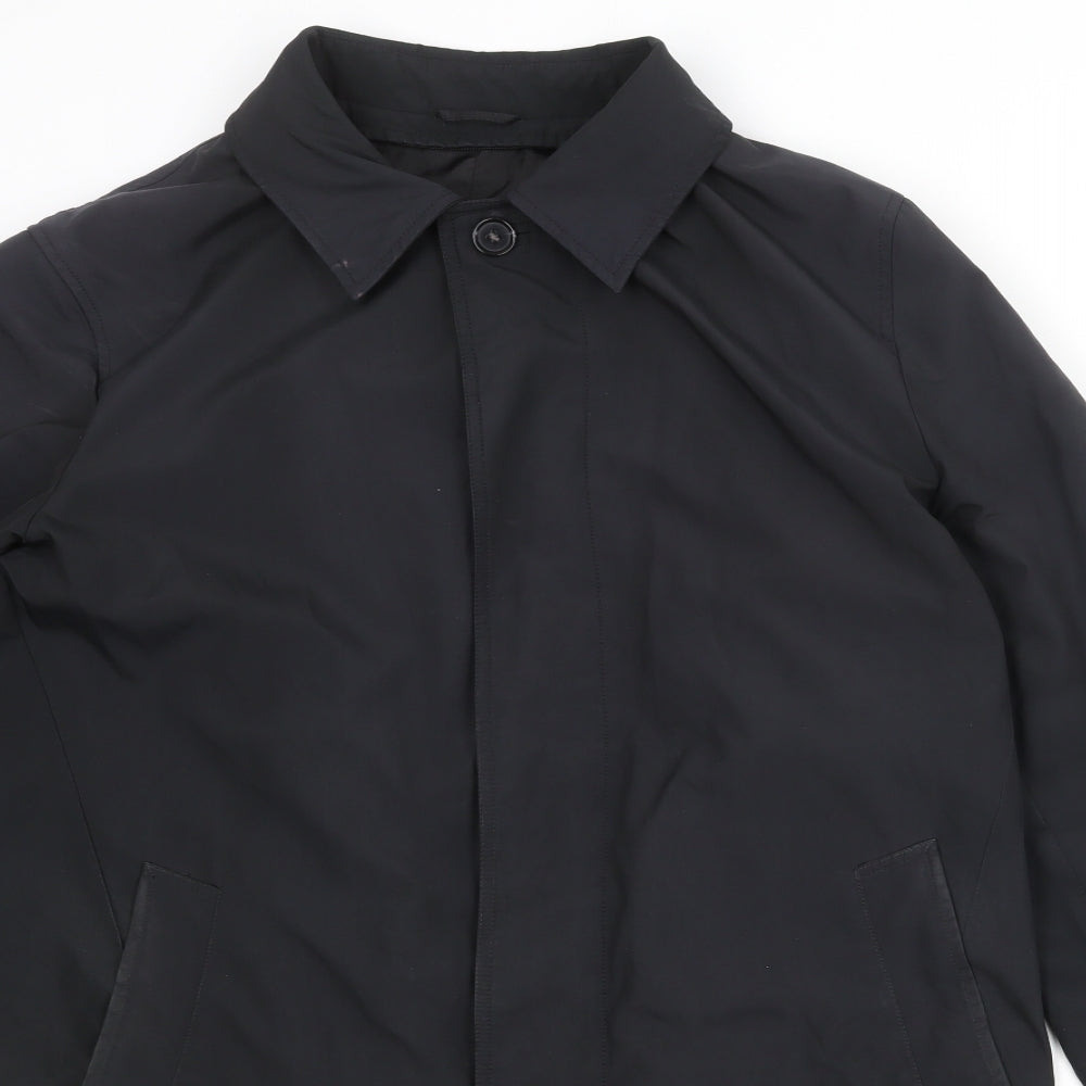 Marks and Spencer Mens Black Overcoat Coat Size L Button