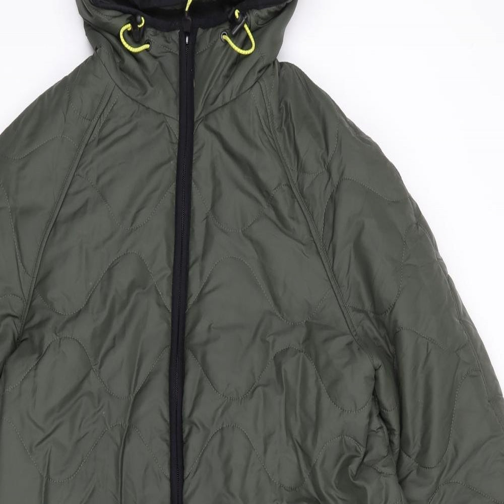 Marks and Spencer Womens Green Quilted Coat Size 12 Zip