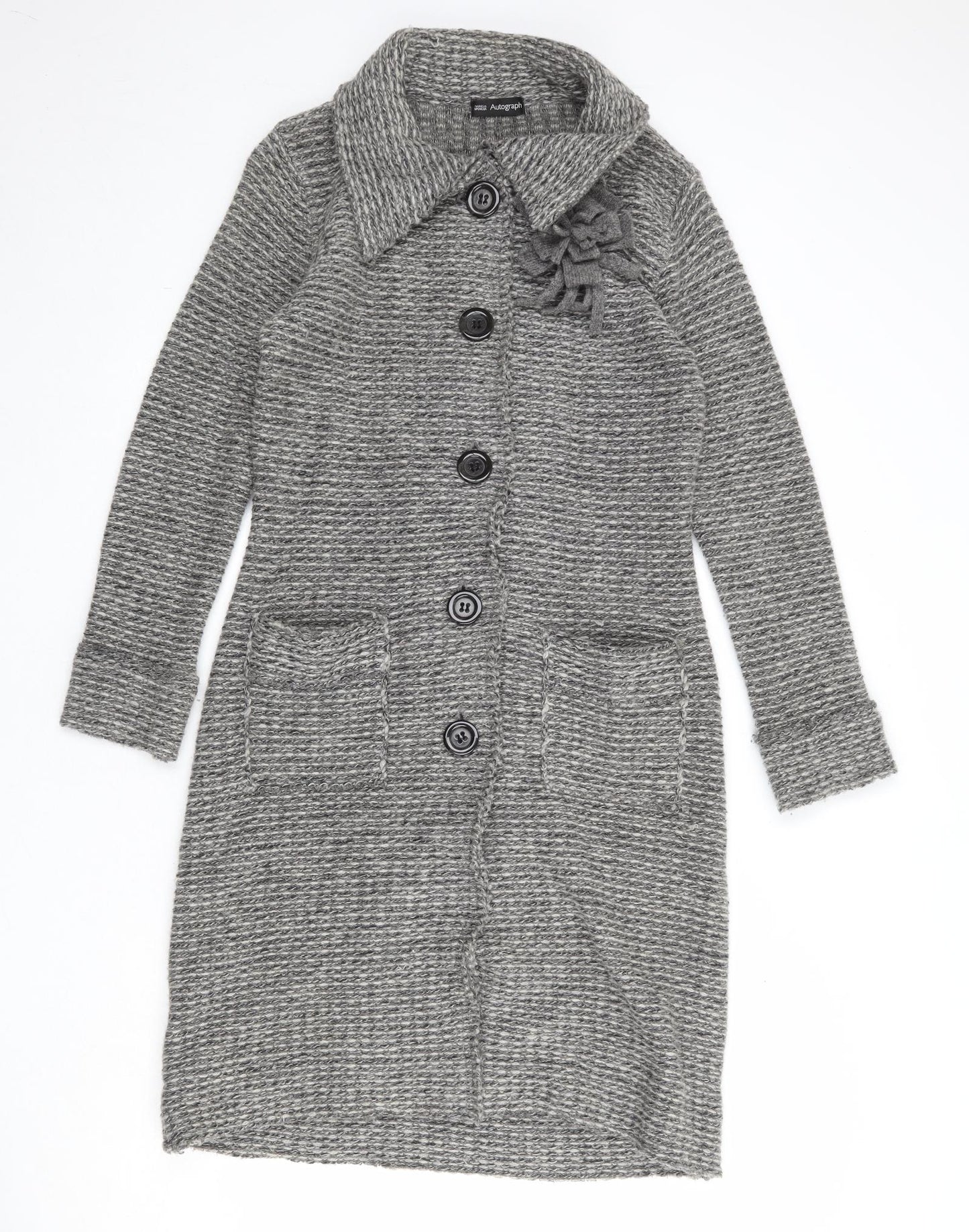 Autograph Womens Grey Geometric Overcoat Coat Size 14 Button