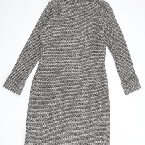 Autograph Womens Grey Geometric Overcoat Coat Size 14 Button