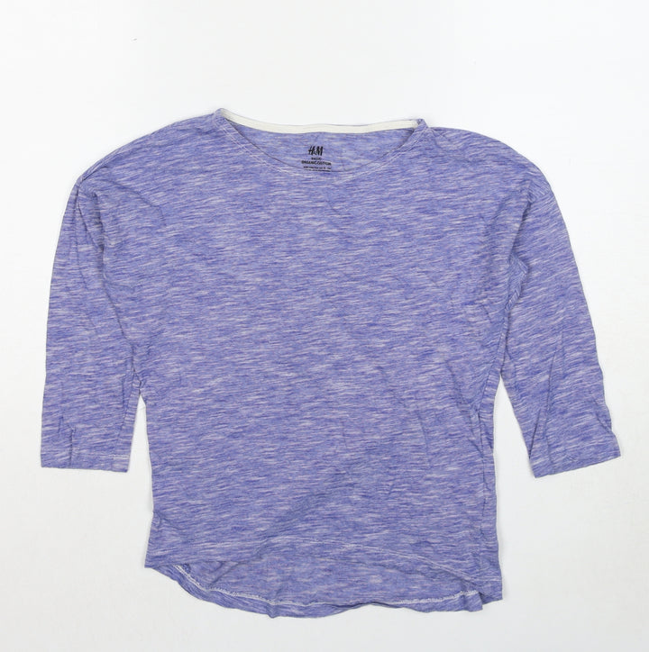 H&M Girls Blue Geometric Cotton Basic T-Shirt Size 10-11 Years Round Neck Pullover