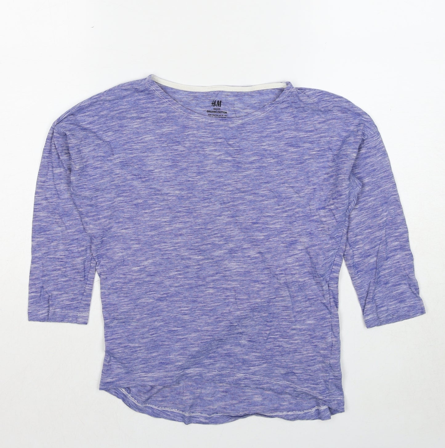 H&M Girls Blue Geometric Cotton Basic T-Shirt Size 10-11 Years Round Neck Pullover