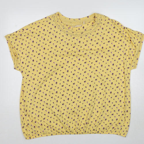 NEXT Womens Yellow Floral Cotton Basic T-Shirt Size 24 Round Neck