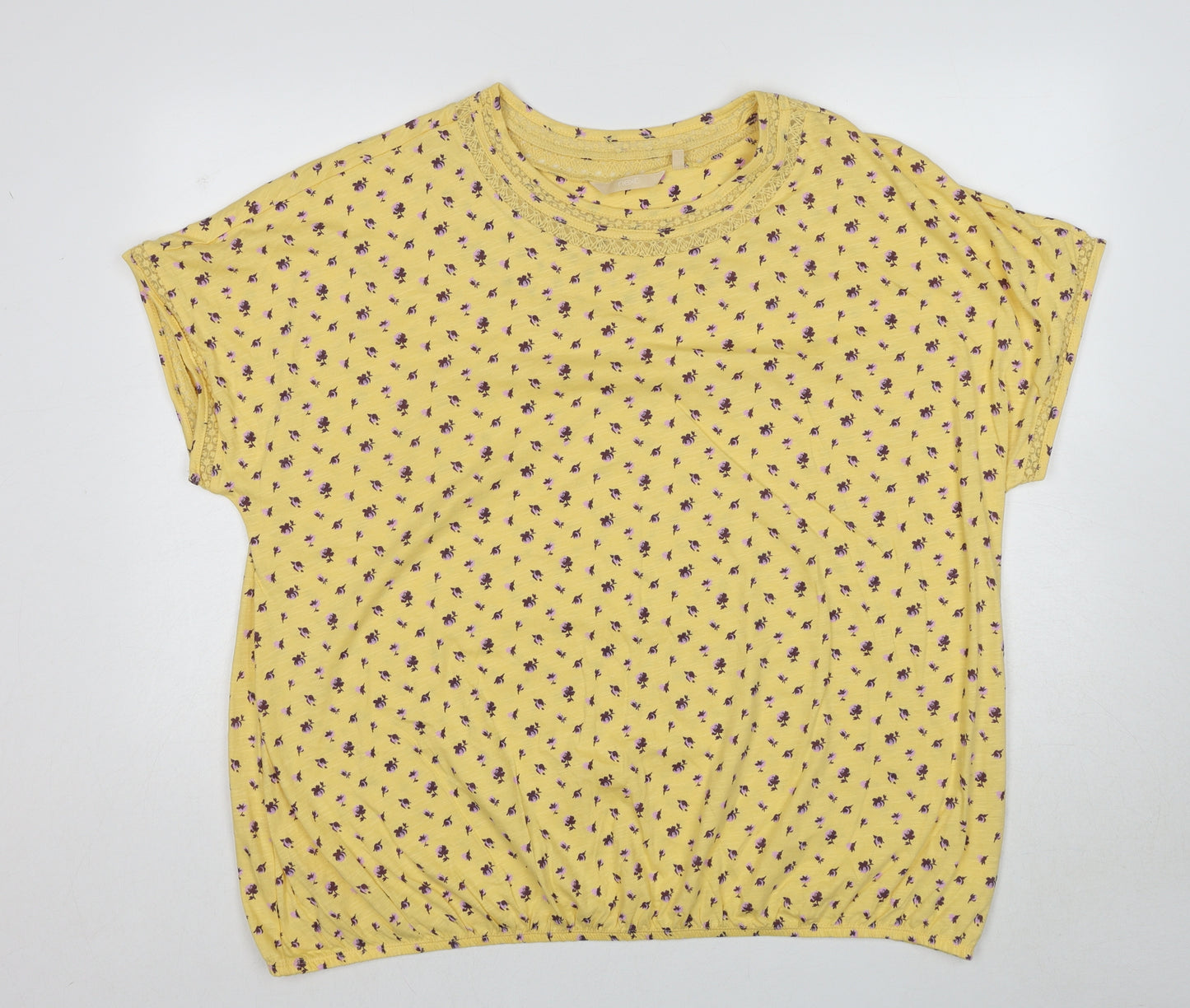 NEXT Womens Yellow Floral Cotton Basic T-Shirt Size 24 Round Neck