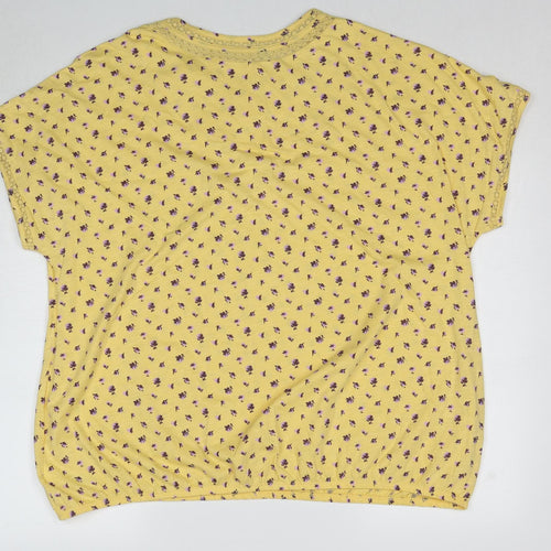 NEXT Womens Yellow Floral Cotton Basic T-Shirt Size 24 Round Neck