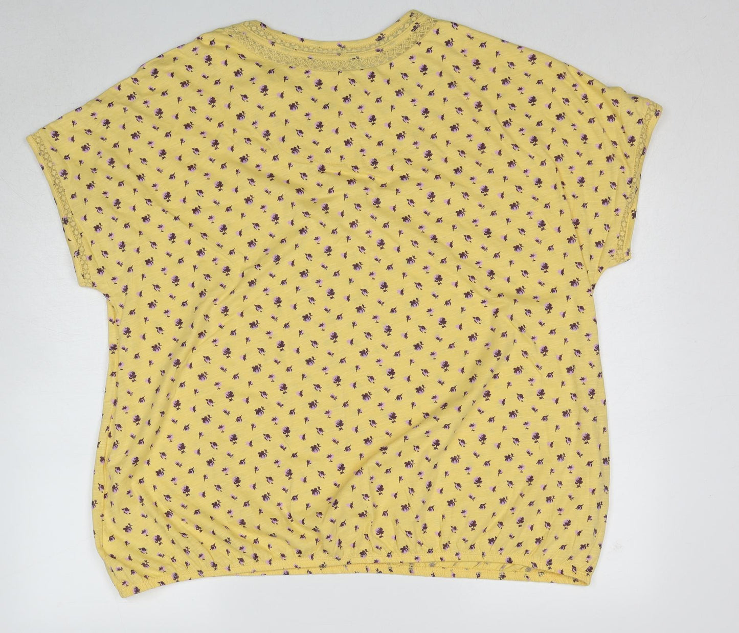NEXT Womens Yellow Floral Cotton Basic T-Shirt Size 24 Round Neck
