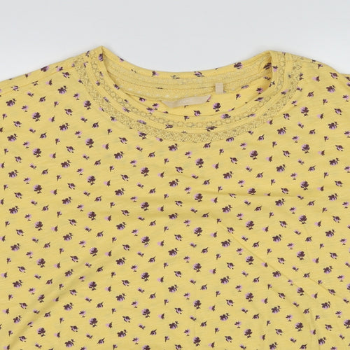 NEXT Womens Yellow Floral Cotton Basic T-Shirt Size 24 Round Neck
