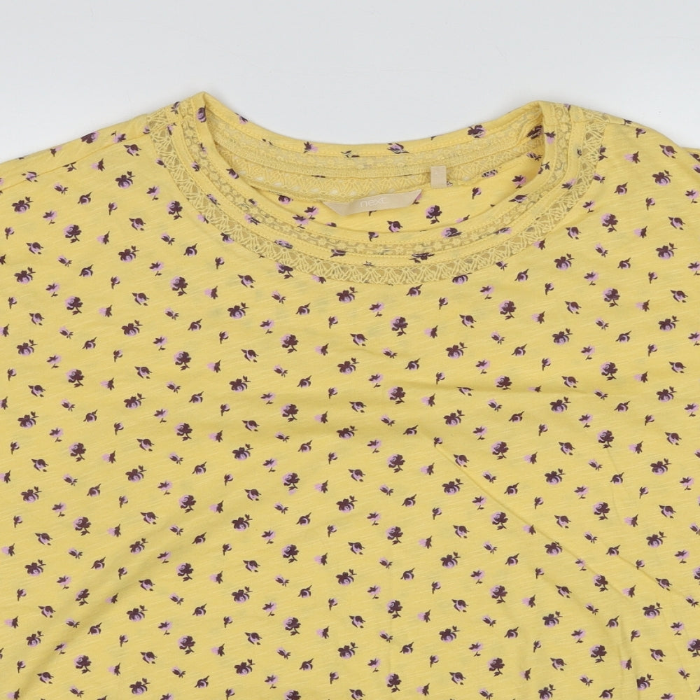 NEXT Womens Yellow Floral Cotton Basic T-Shirt Size 24 Round Neck
