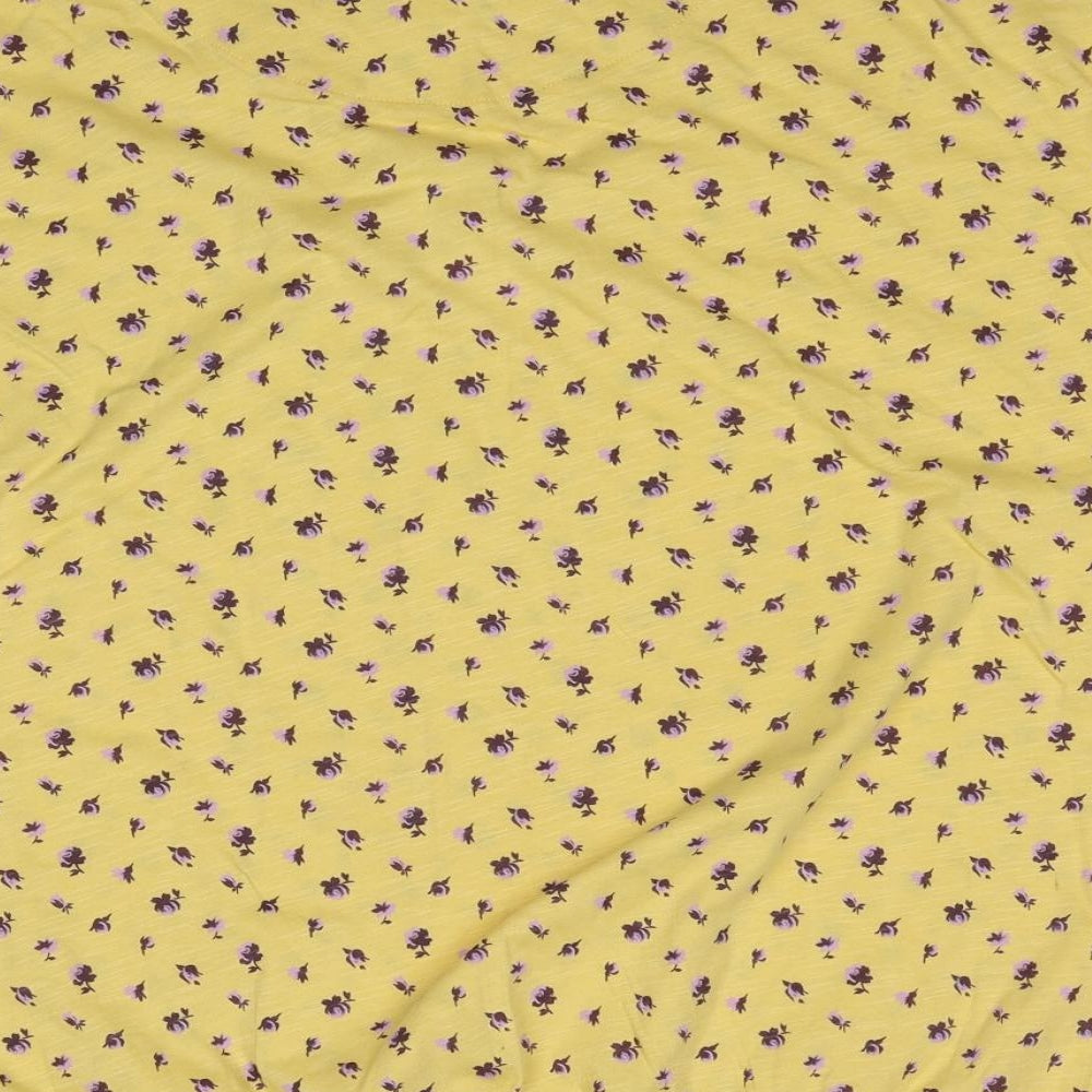 NEXT Womens Yellow Floral Cotton Basic T-Shirt Size 24 Round Neck