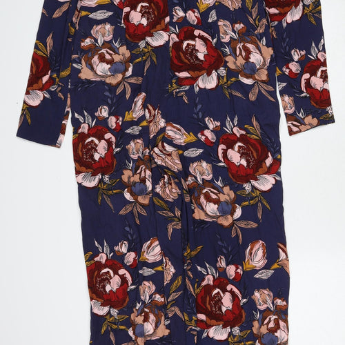 Long Tall Sally Womens Blue Floral Viscose Jumpsuit One-Piece Size 10 Zip