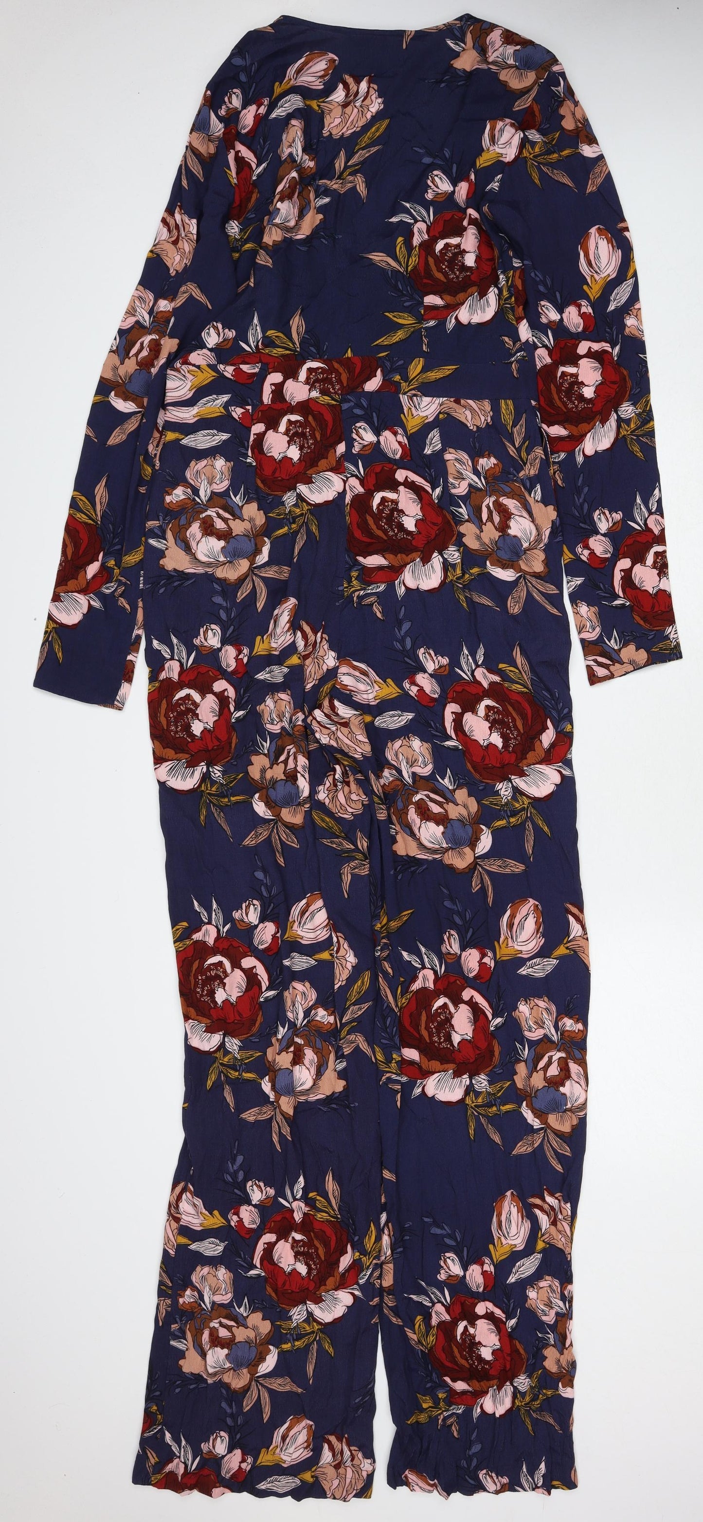 Long Tall Sally Womens Blue Floral Viscose Jumpsuit One-Piece Size 10 Zip