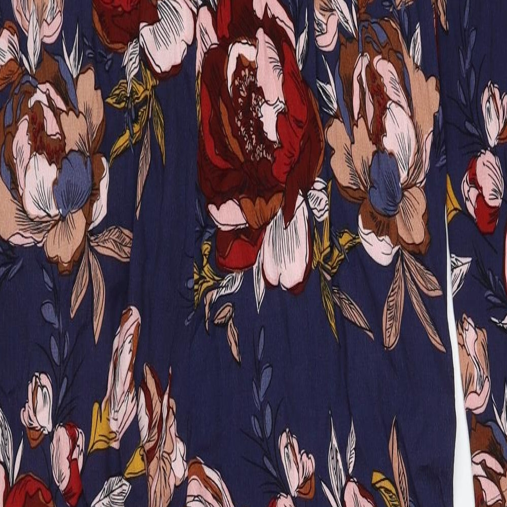 Long Tall Sally Womens Blue Floral Viscose Jumpsuit One-Piece Size 10 Zip