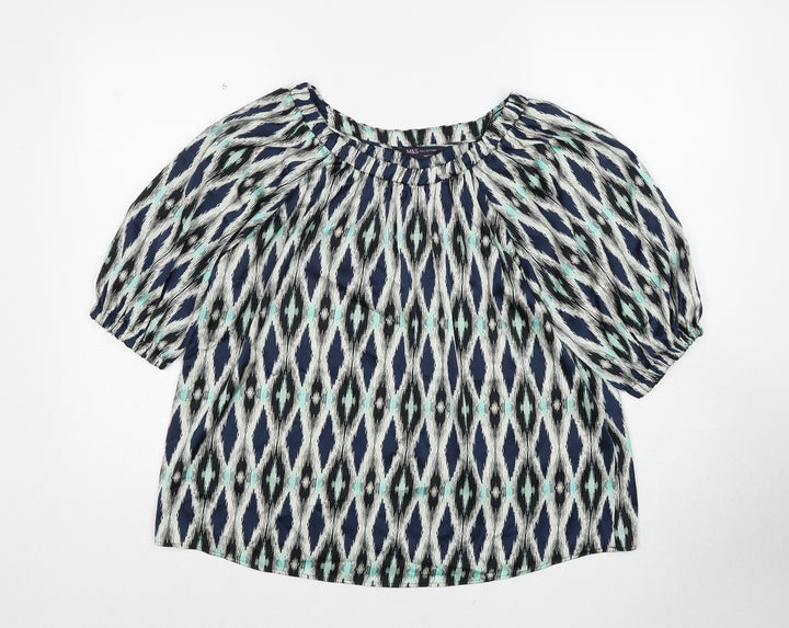 Marks and Spencer Womens Multicoloured Geometric Polyester Basic Blouse Size 8 Round Neck