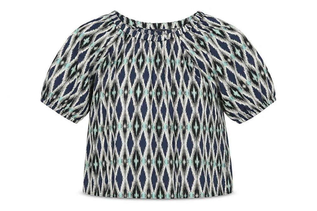 Marks & Spencer Womens Multicoloured Geometric Polyester Basic Blouse Size 8 Round Neck