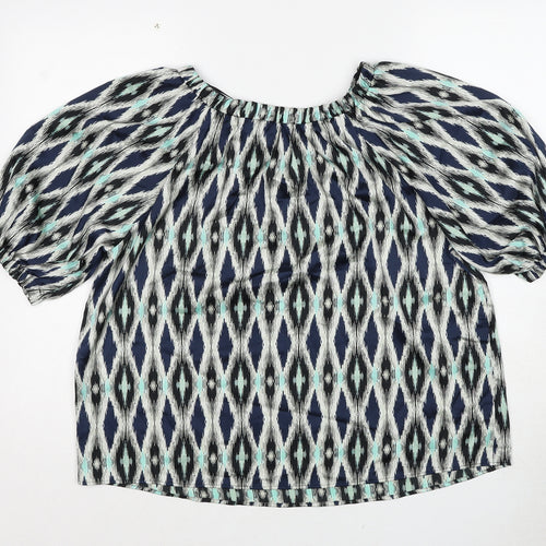 Marks and Spencer Womens Multicoloured Geometric Polyester Basic Blouse Size 8 Round Neck