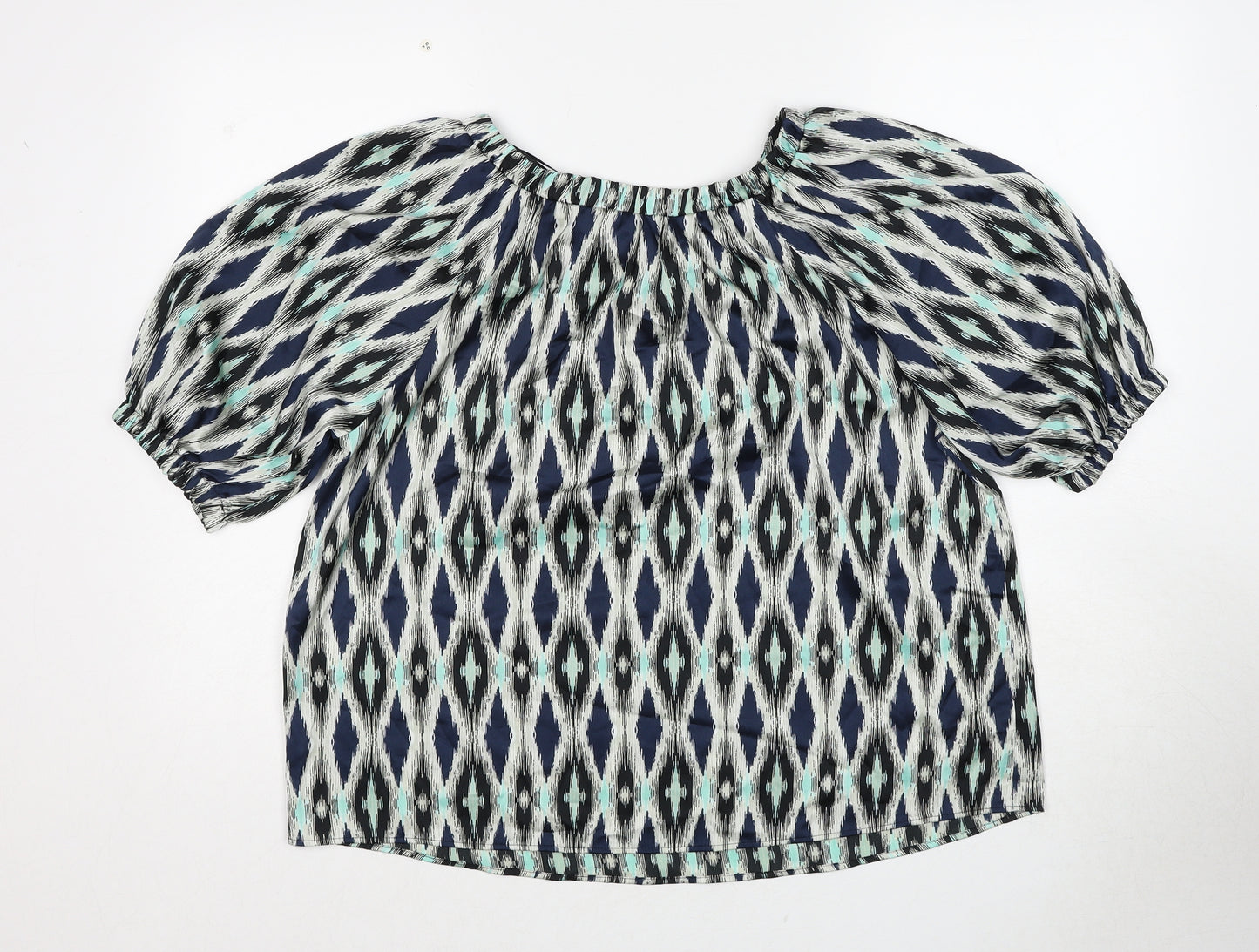 Marks and Spencer Womens Multicoloured Geometric Polyester Basic Blouse Size 8 Round Neck