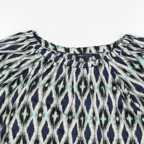 Marks and Spencer Womens Multicoloured Geometric Polyester Basic Blouse Size 8 Round Neck