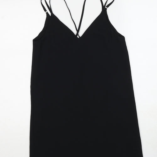 Topshop Womens Black Polyester Mini Size 6 V-Neck Pullover - Double Strap