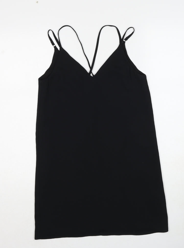 Topshop Womens Black Polyester Mini Size 6 V-Neck Pullover - Double Strap