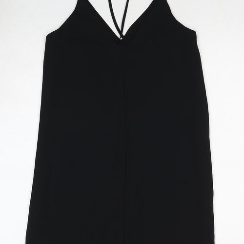 Topshop Womens Black Polyester Mini Size 6 V-Neck Pullover - Double Strap