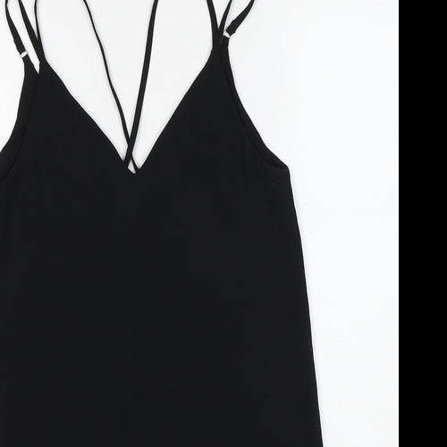 Topshop Womens Black Polyester Mini Size 6 V-Neck Pullover - Double Strap