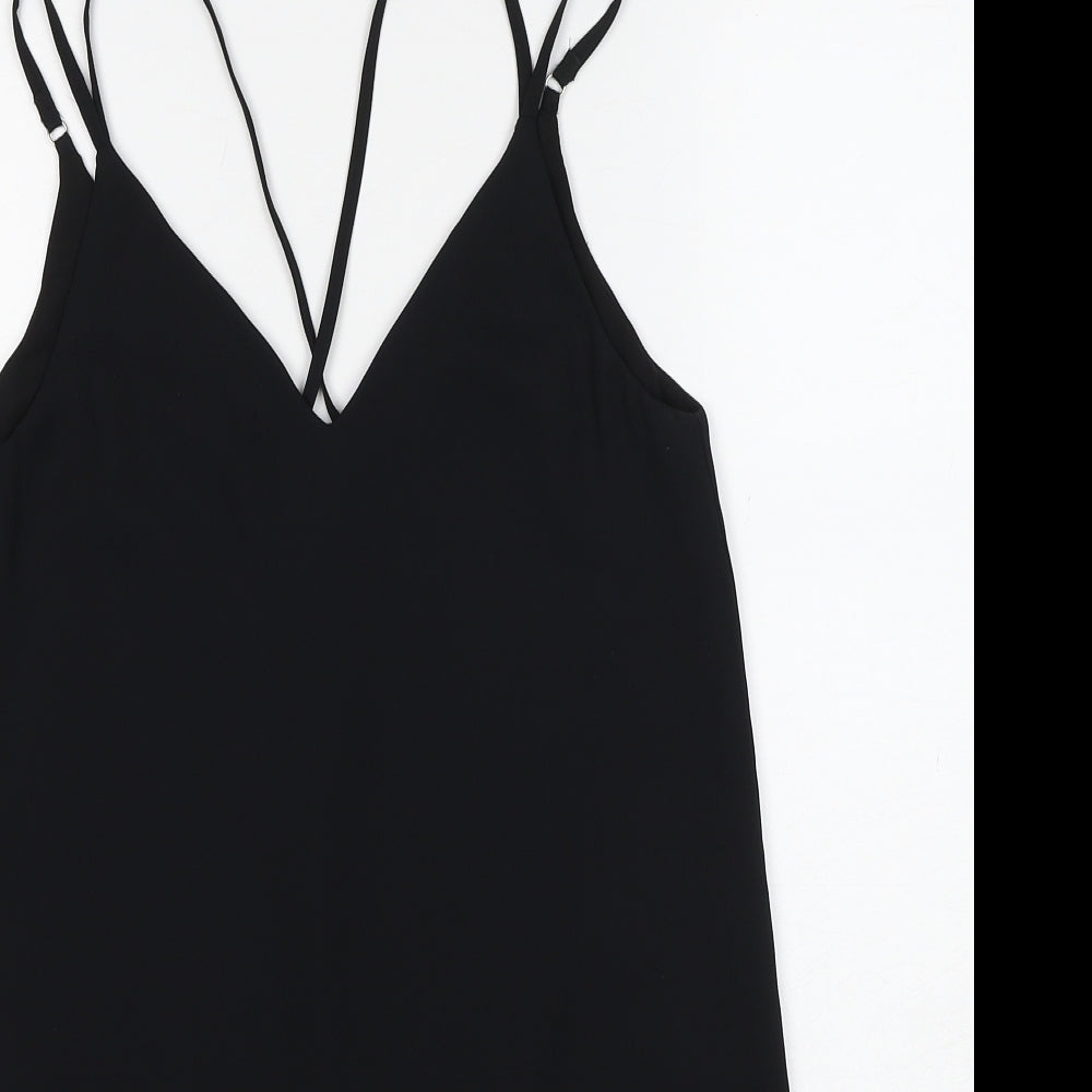 Topshop Womens Black Polyester Mini Size 6 V-Neck Pullover - Double Strap