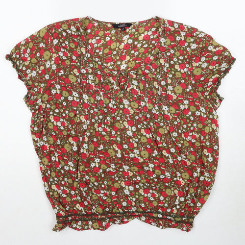 Debenhams Womens Multicoloured Floral Cotton Basic Blouse Size 14 Scoop Neck