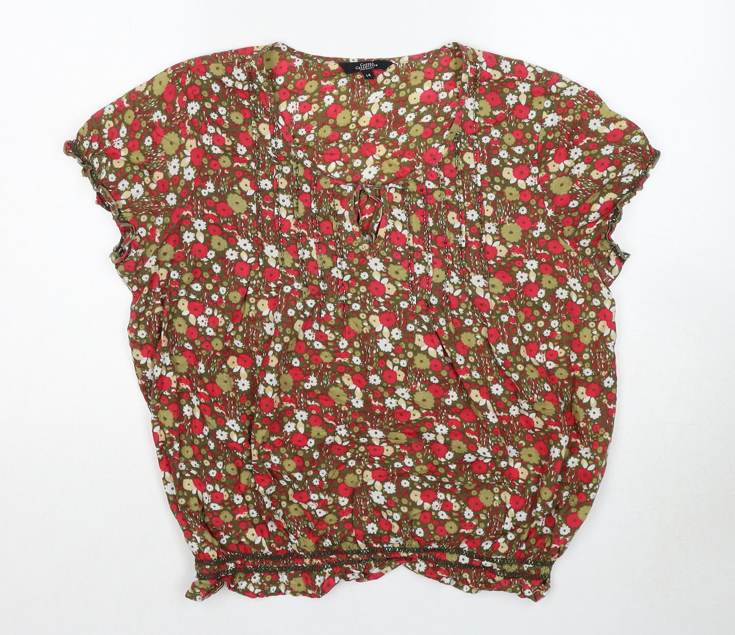Debenhams Womens Multicoloured Floral Cotton Basic Blouse Size 14 Scoop Neck