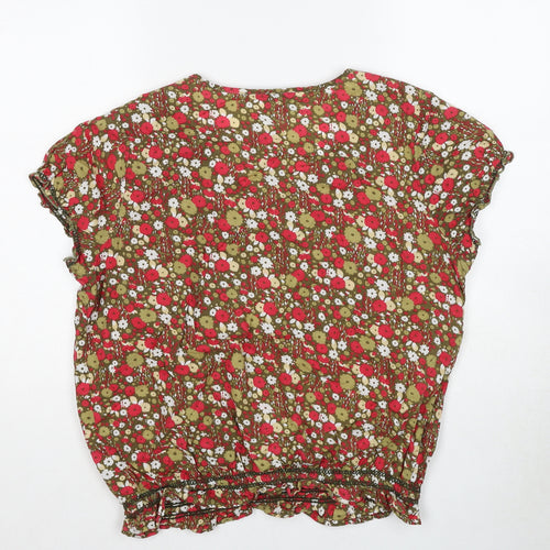 Debenhams Womens Multicoloured Floral Cotton Basic Blouse Size 14 Scoop Neck
