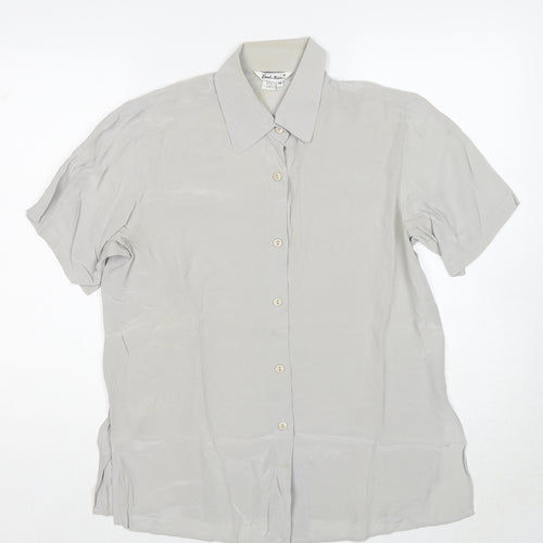 Beat Ries Womens Grey Silk Basic Button-Up Size M Collared