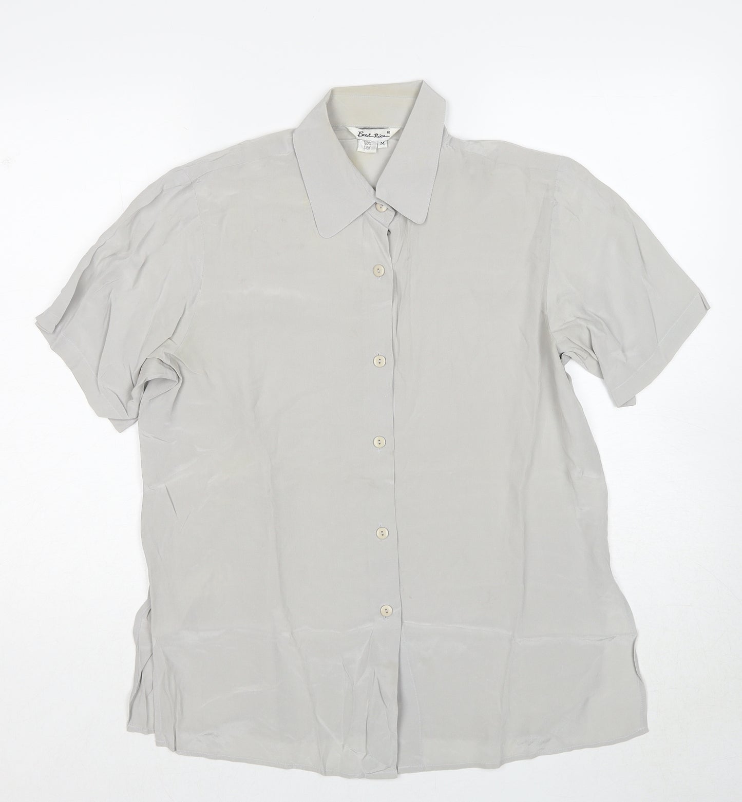 Beat Ries Womens Grey Silk Basic Button-Up Size M Collared