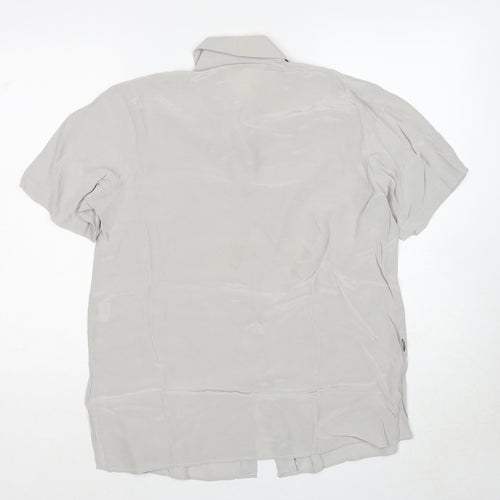 Beat Ries Womens Grey Silk Basic Button-Up Size M Collared