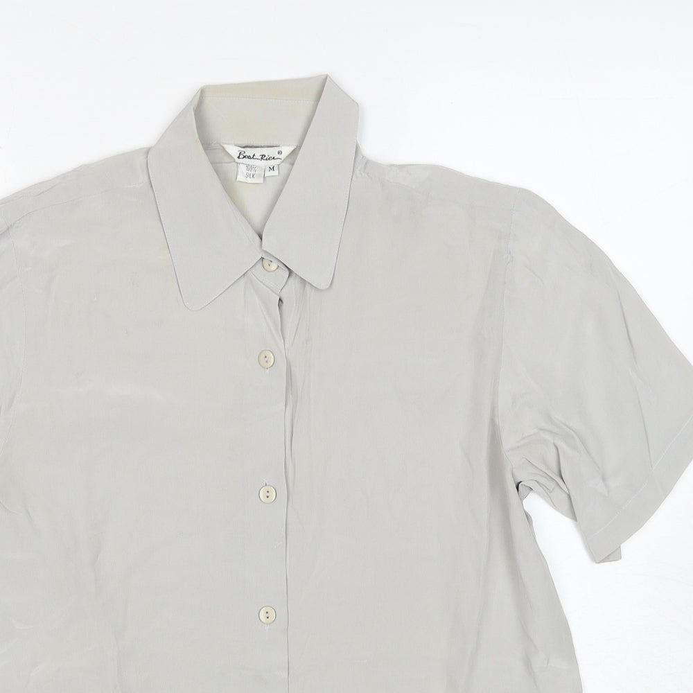 Beat Ries Womens Grey Silk Basic Button-Up Size M Collared