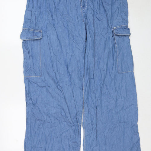 Bershka Womens Blue Cotton Wide-Leg Jeans Size 2XL Regular Zip - Cargo