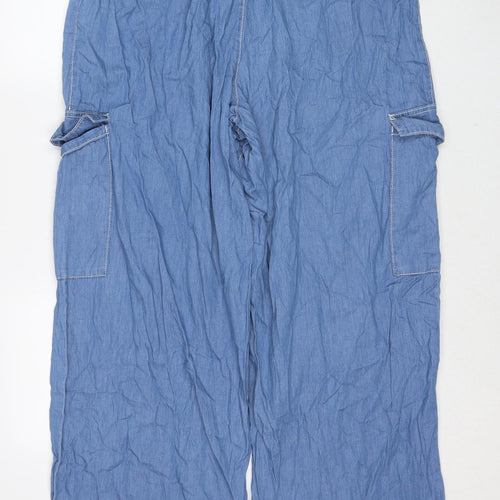 Bershka Womens Blue Cotton Wide-Leg Jeans Size 2XL Regular Zip - Cargo