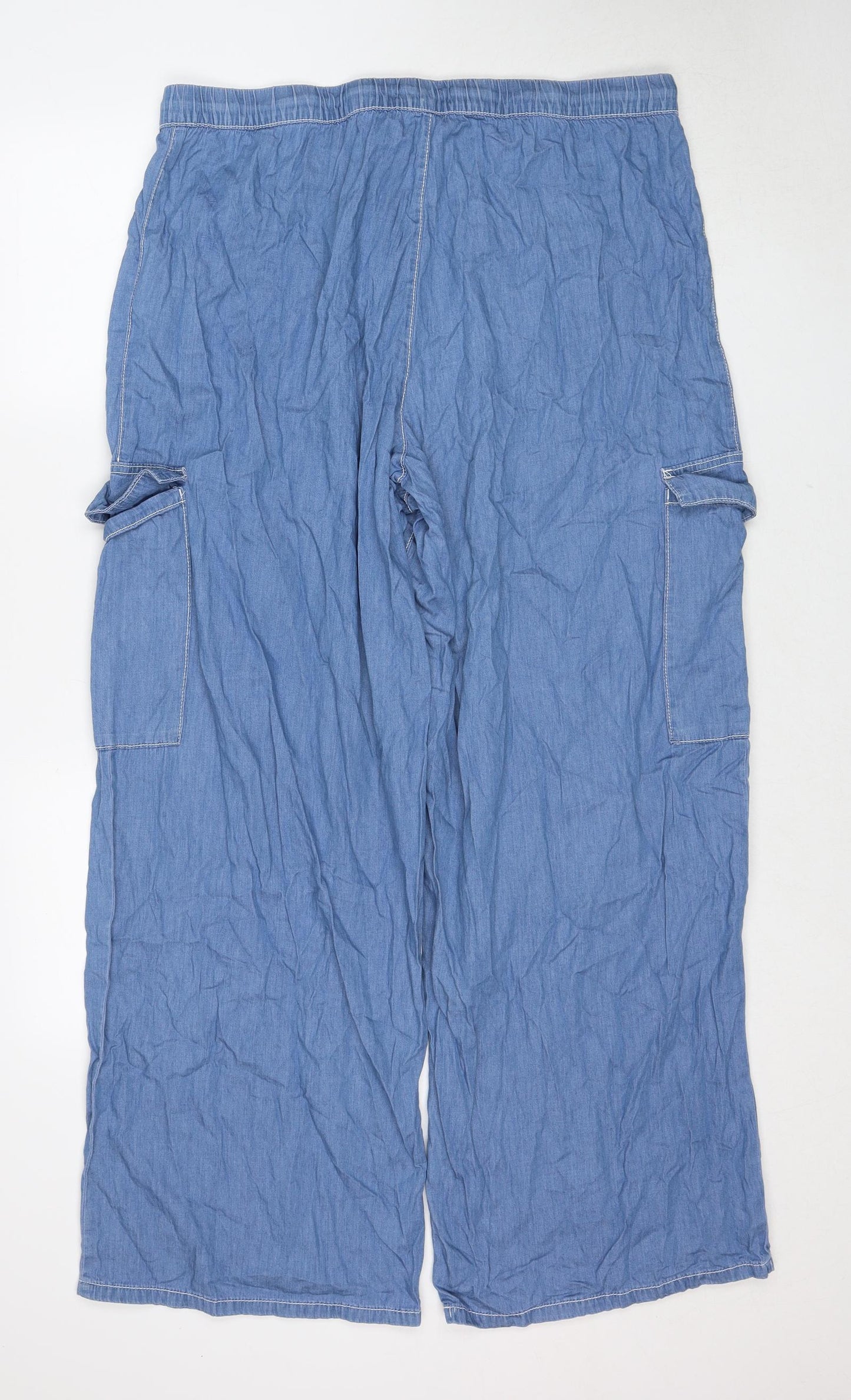 Bershka Womens Blue Cotton Wide-Leg Jeans Size 2XL Regular Zip - Cargo