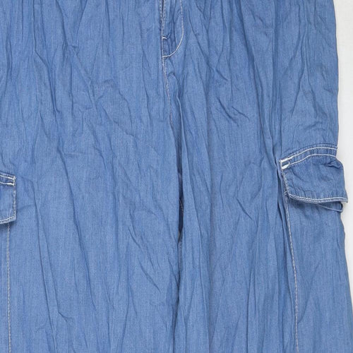 Bershka Womens Blue Cotton Wide-Leg Jeans Size 2XL Regular Zip - Cargo