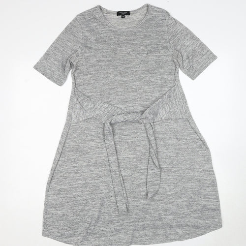 New Look Maternity Womens Grey Polyester T-Shirt Dress Size 10 Round Neck Pullover - Tie Front Detail