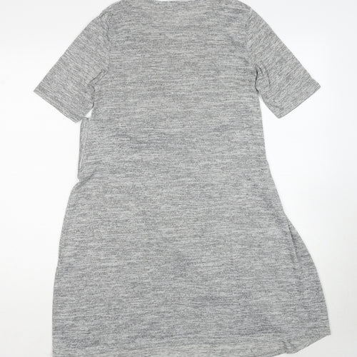 New Look Maternity Womens Grey Polyester T-Shirt Dress Size 10 Round Neck Pullover - Tie Front Detail